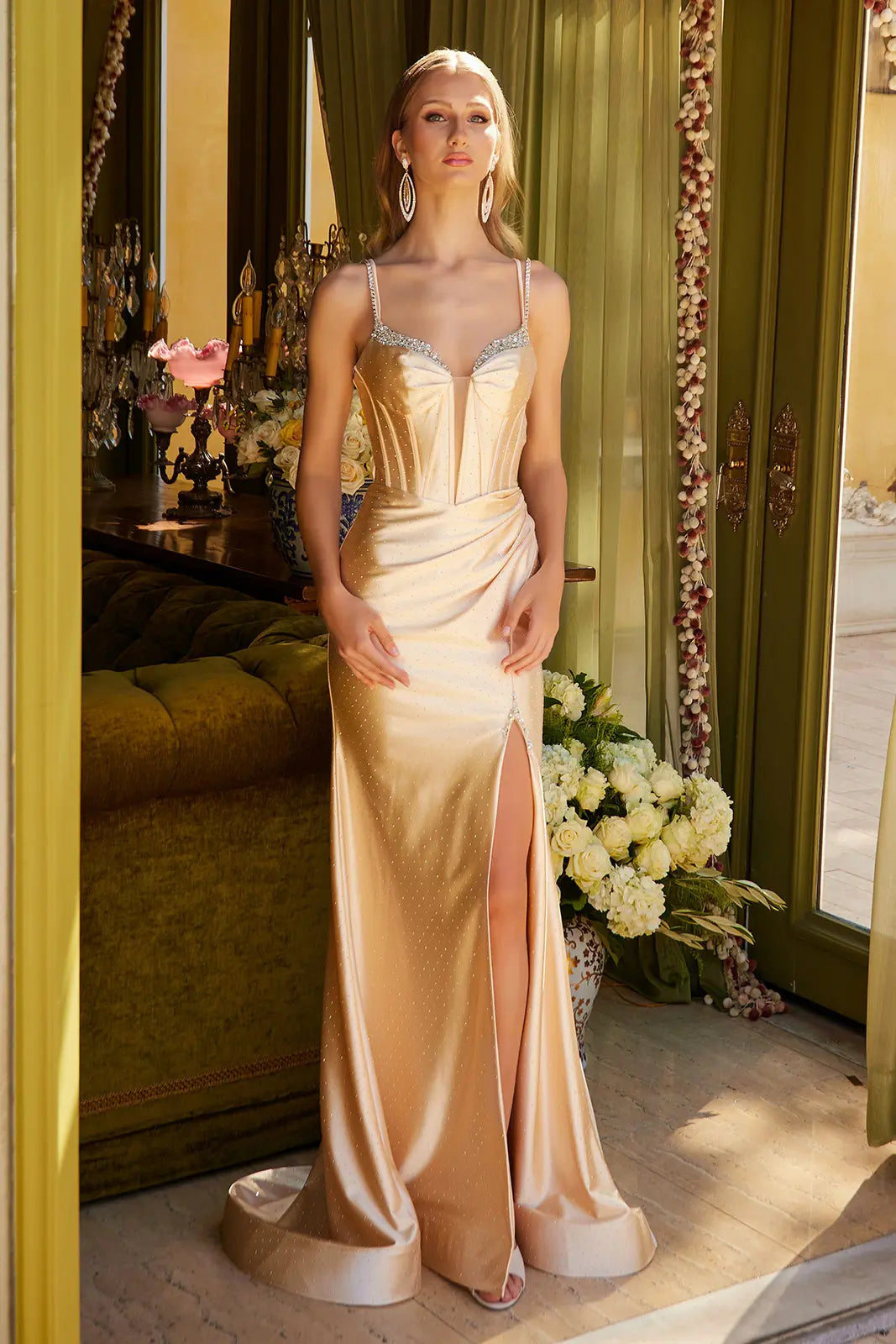 Beaded A-Line Long Prom Evening Gown