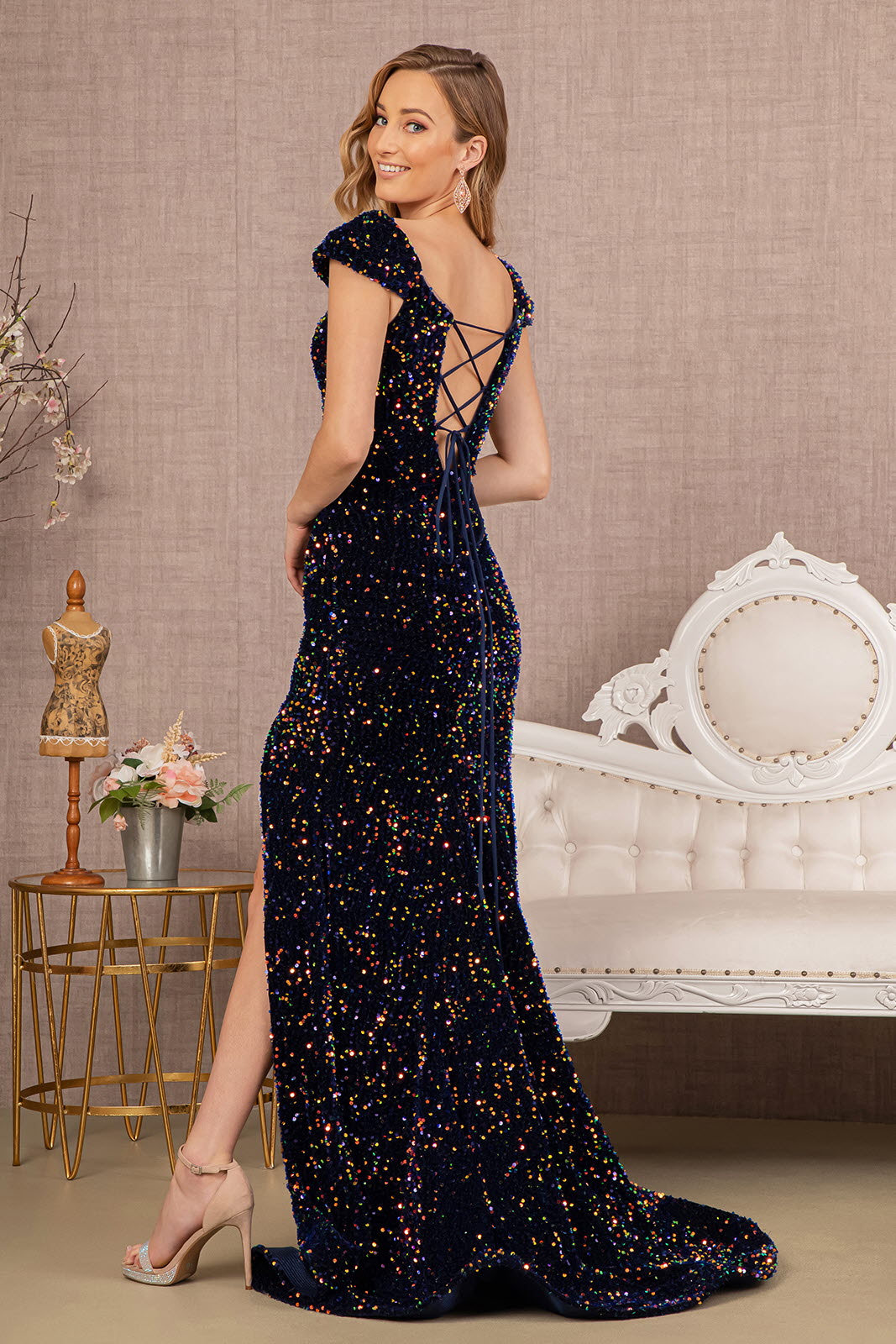 Velvet Sequin Off-Shoulder Mermaid Prom Dress