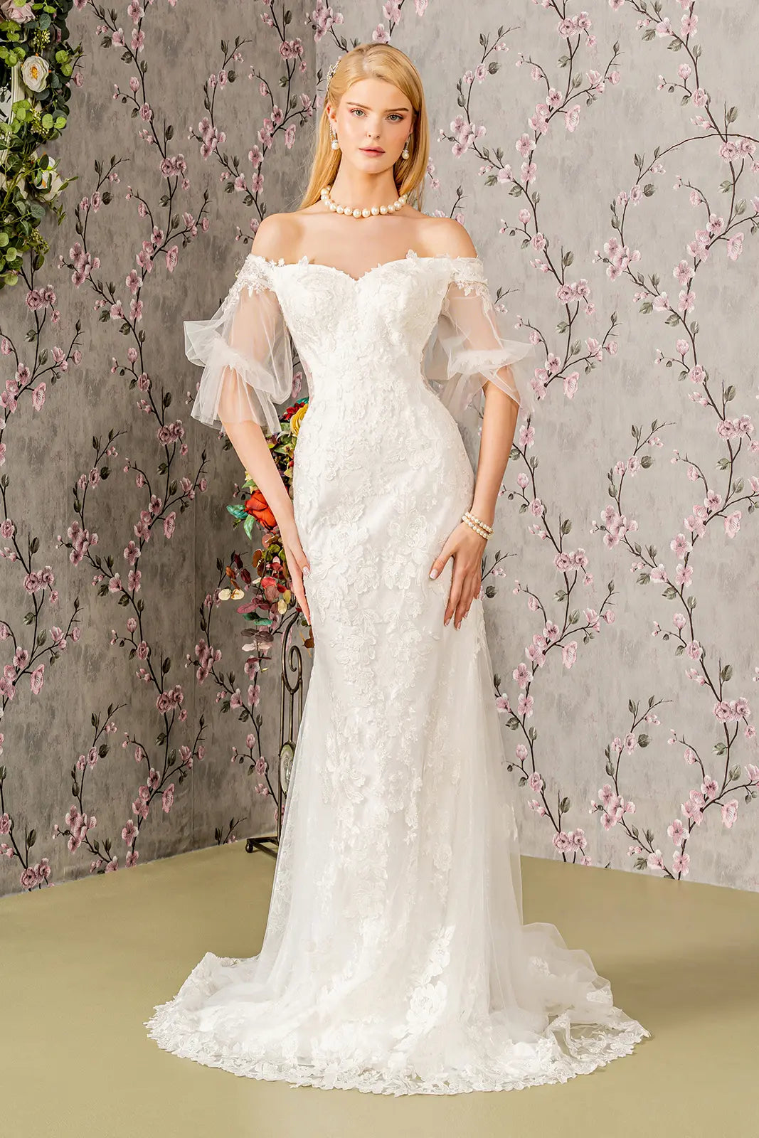 Beaded Floral Mesh Mermaid Wedding Gown