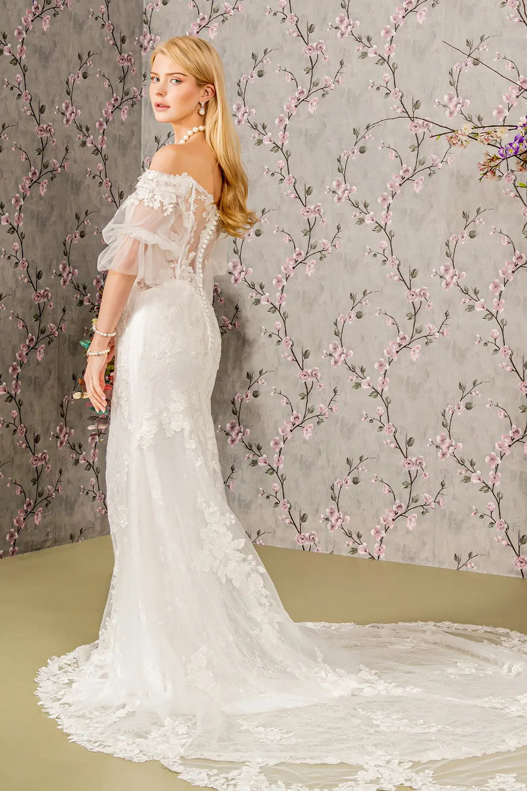 Beaded Floral Mesh Mermaid Wedding Gown