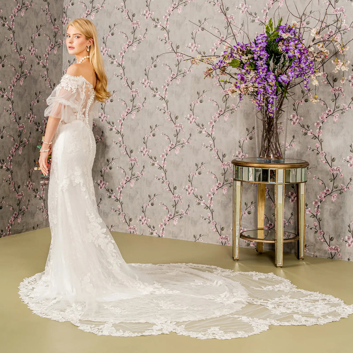 Beaded Floral Mesh Mermaid Wedding Gown
