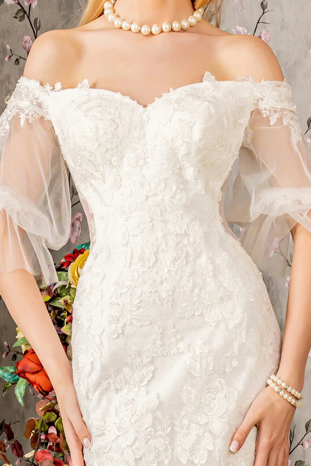 Beaded Floral Mesh Mermaid Wedding Gown