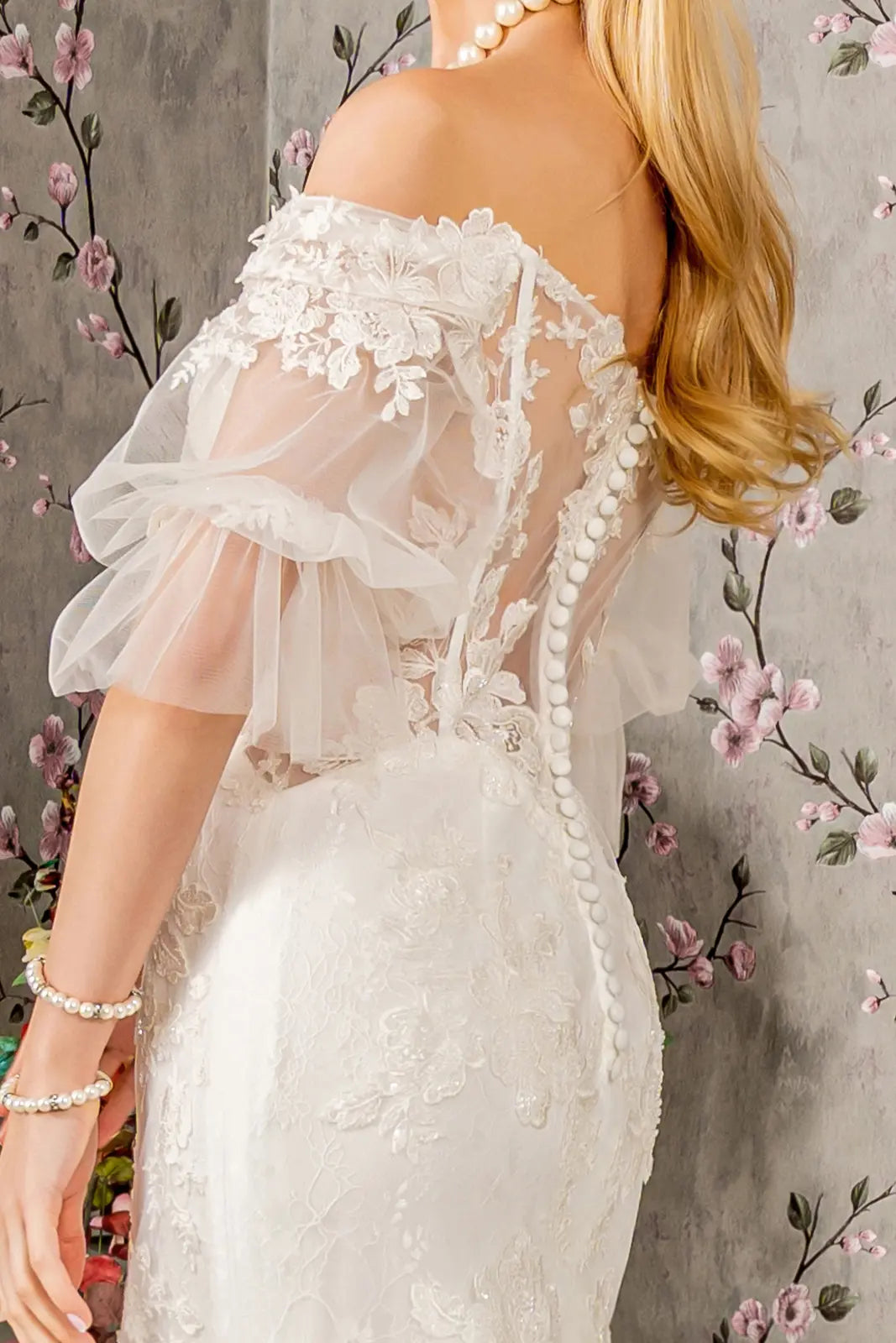 Beaded Floral Mesh Mermaid Wedding Gown